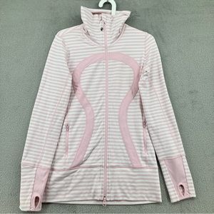 Lululemon In Stride Full Zip Women’s 6 Pink White Jacket Mock Neck Turtle Neck